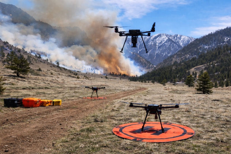 Drones deployed on Montana hillside for wildfire response operations